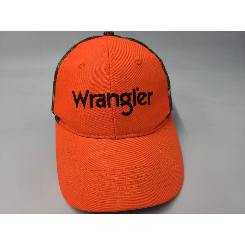 Wrangler Blaze Safety Orange Camo Mesh‎ Trucker Snapback Hat Cap Hunt Fish Men